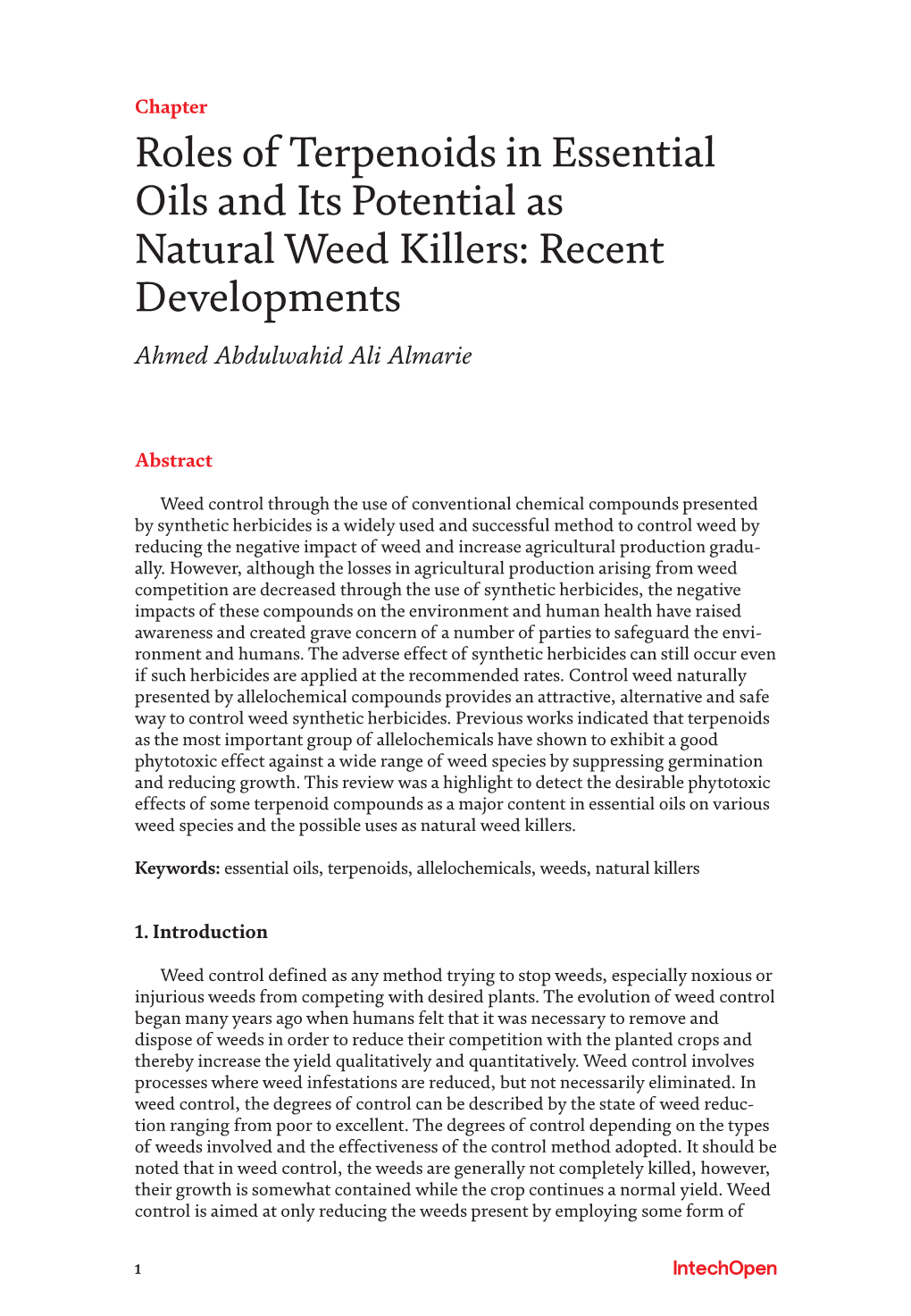 Roles of Terpenoids in Essential Oils and Its Potential As Natural Weed Killers: Recent Developments Ahmed Abdulwahid Ali Almarie