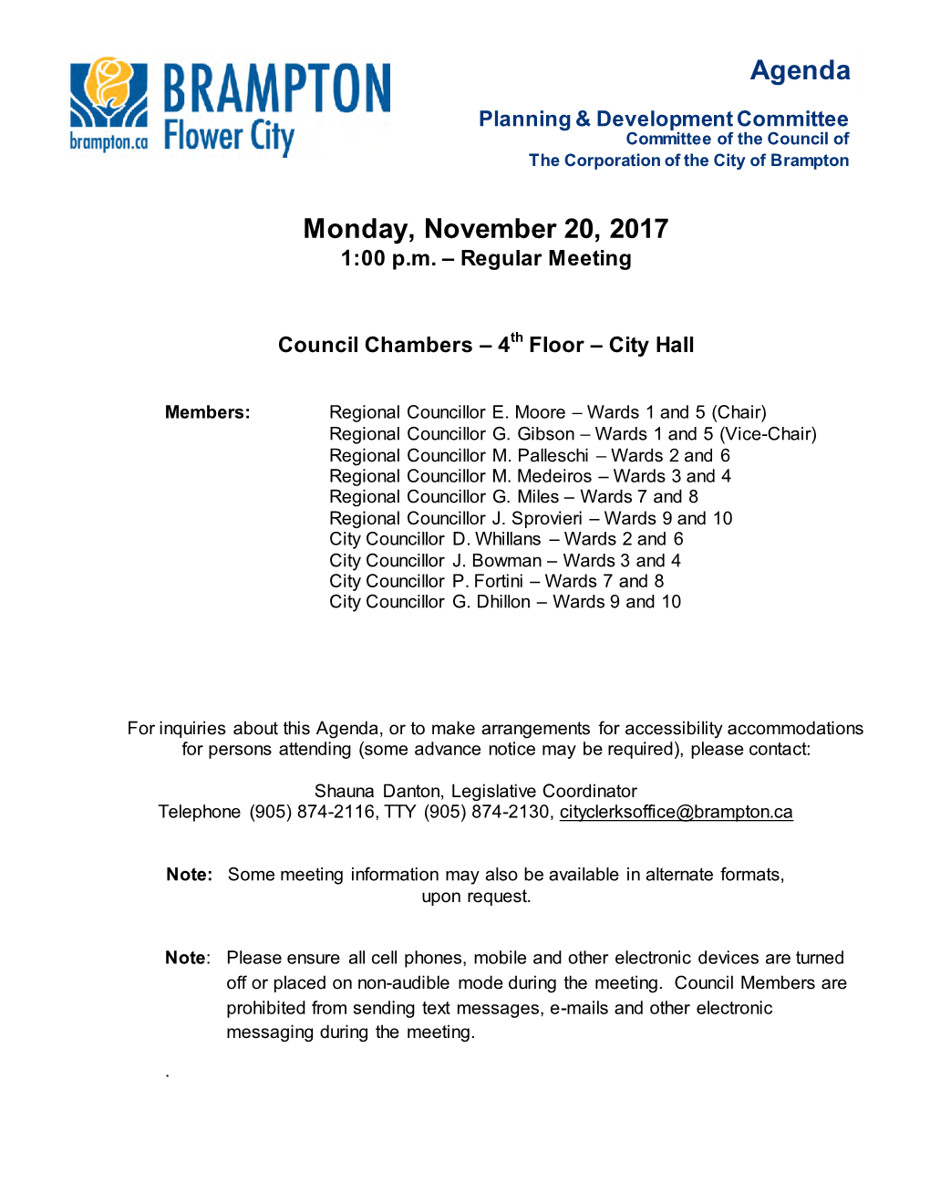 Planning and Development Committee Agenda for November