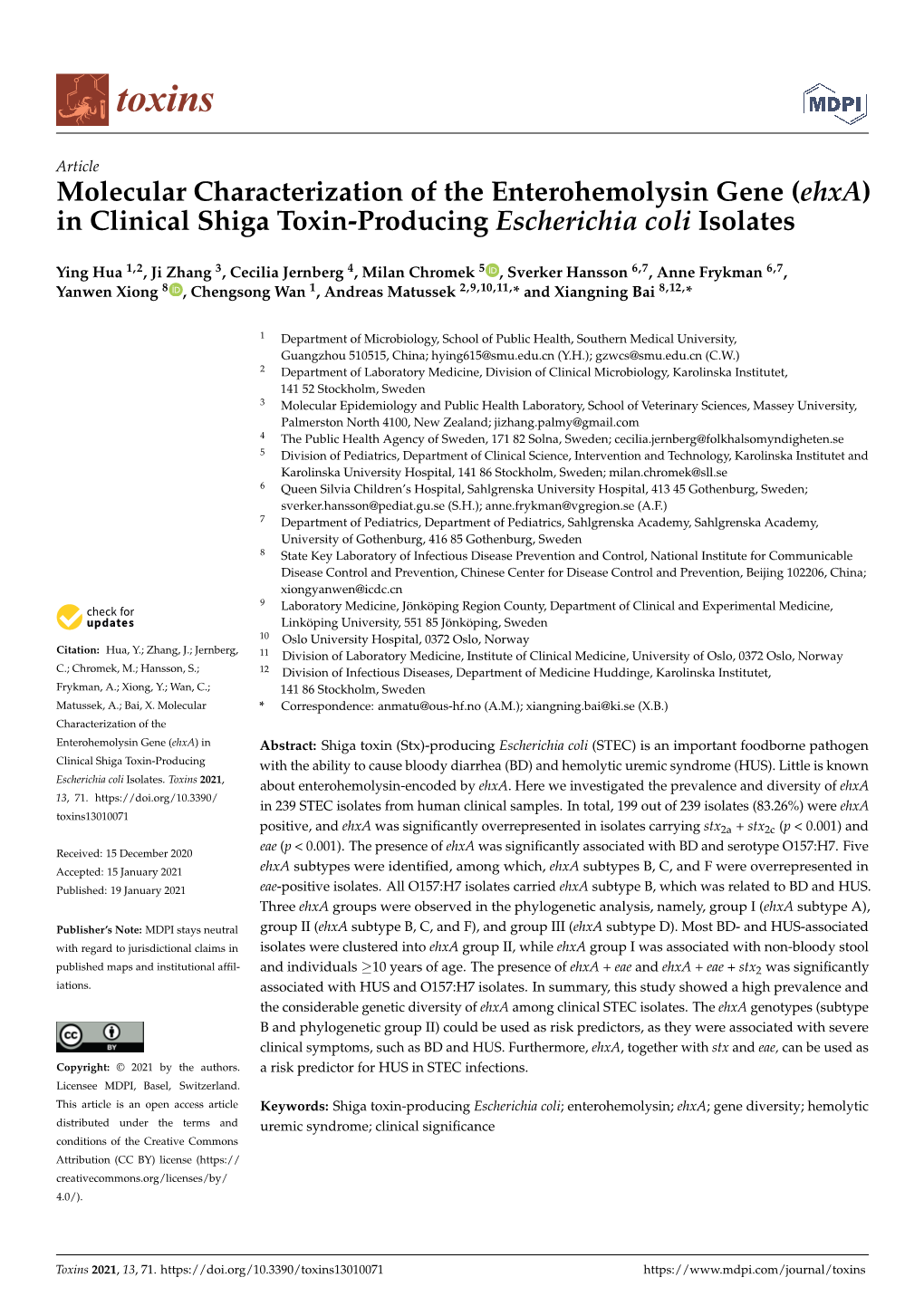 In Clinical Shiga Toxin-Producing Escherichia Coli Isolates
