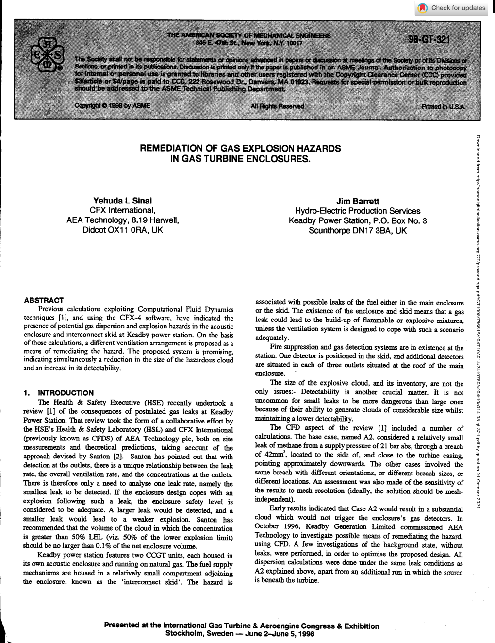 Remediation of Gas Explosion Hazards in Gas Turbine Enclosures