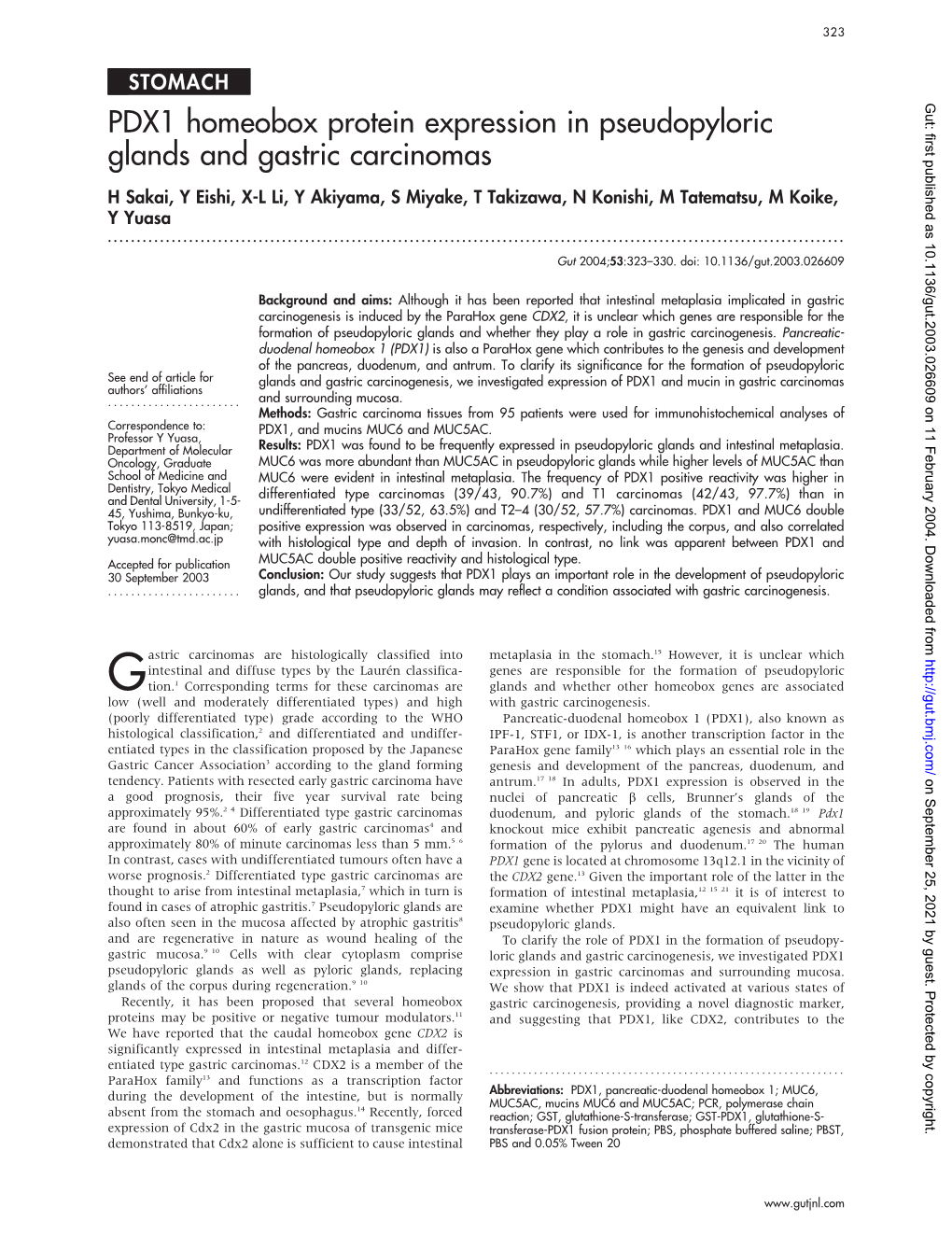 PDX1 Homeobox Protein Expression in Pseudopyloric Glands and Gastric