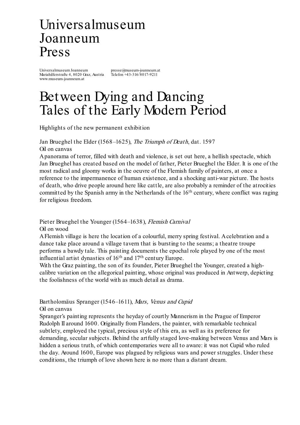 Universalmuseum Joanneum Press Between Dying and Dancing Tales