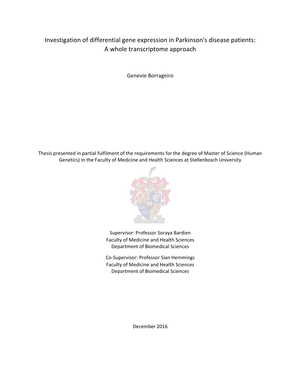 Investigation of Differential Gene Expression in Parkinson's Disease Patients: a Whole Transcriptome Approach