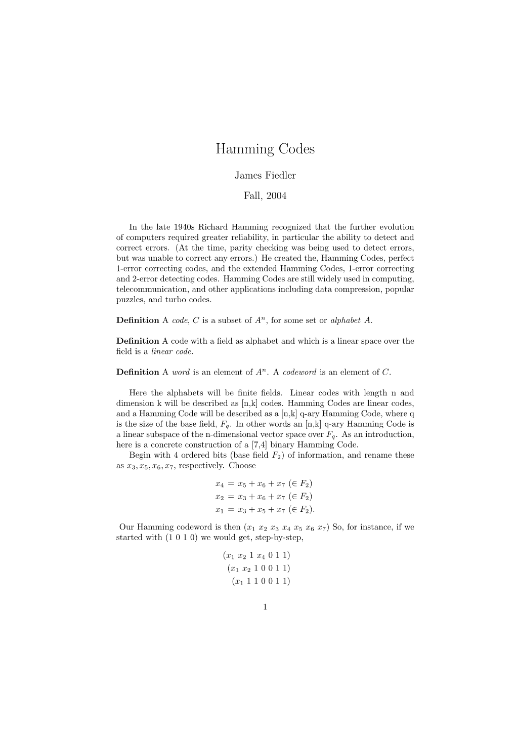 Hamming Codes