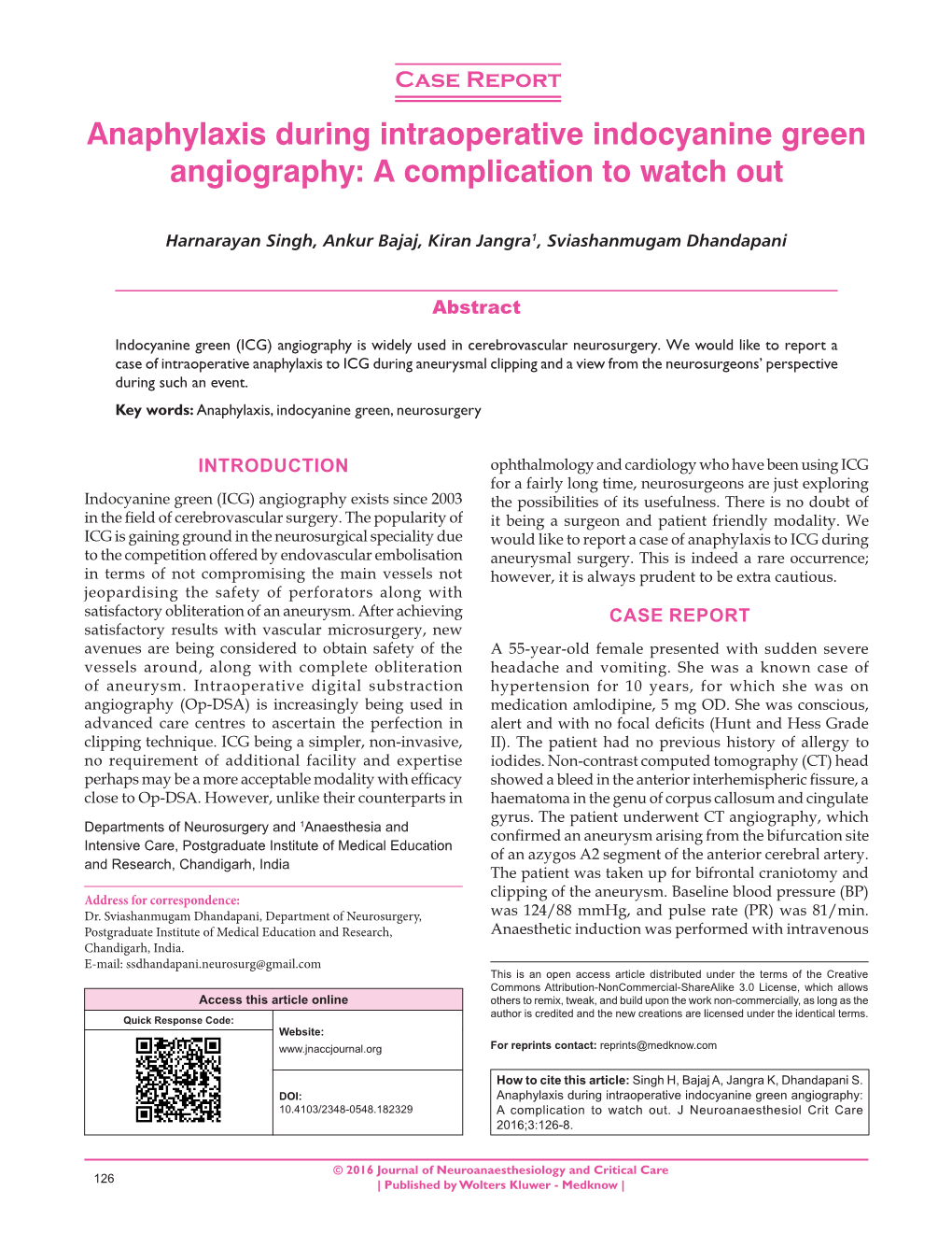 Anaphylaxis During Intraoperative Indocyanine Green Angiography: a Complication to Watch Out