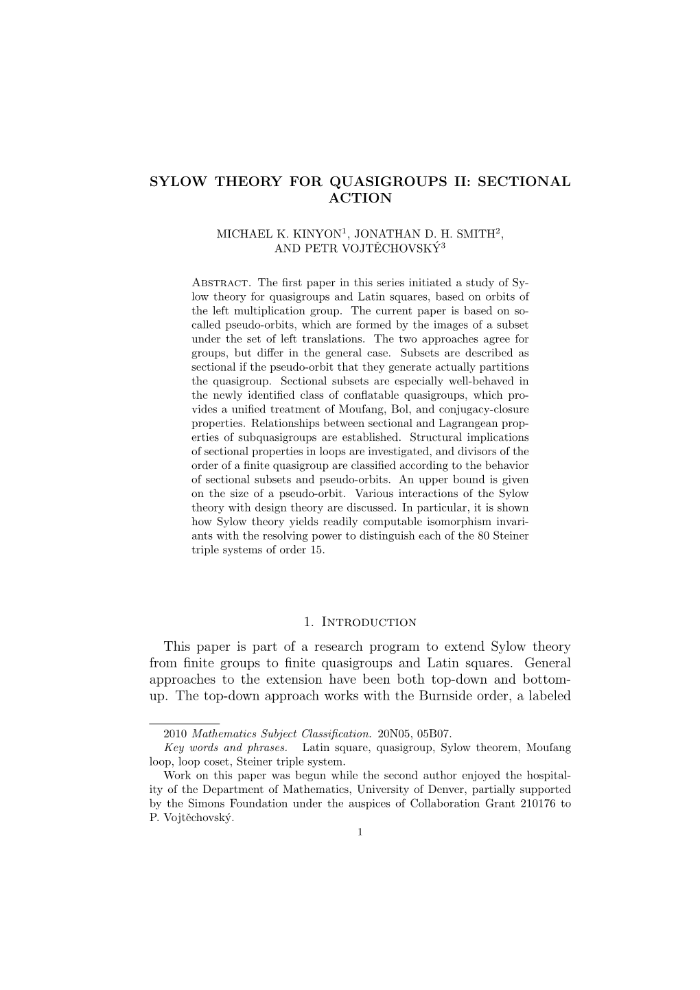 Sylow Theory for Quasigroups Ii: Sectional Action