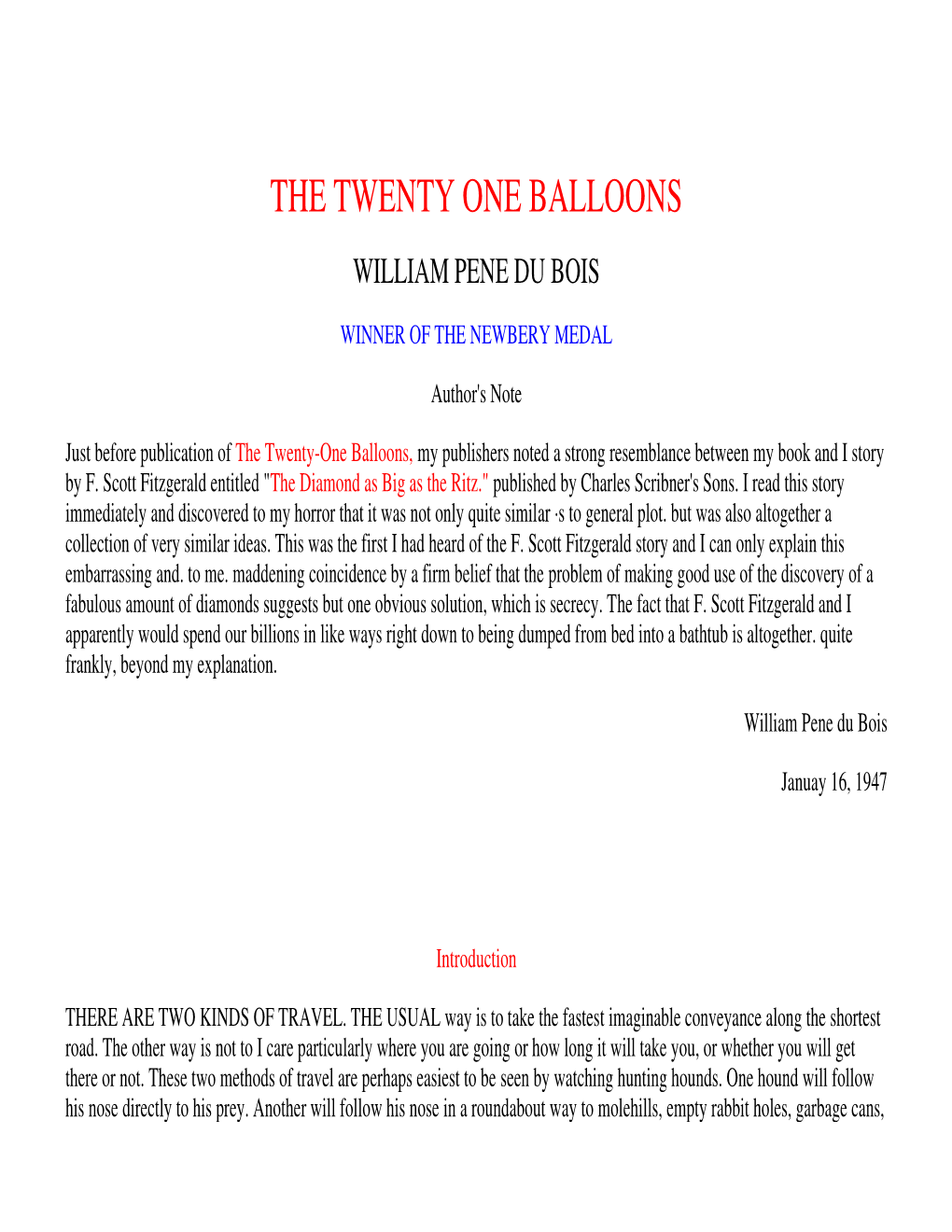The Twenty One Balloons William Pene Du Bois