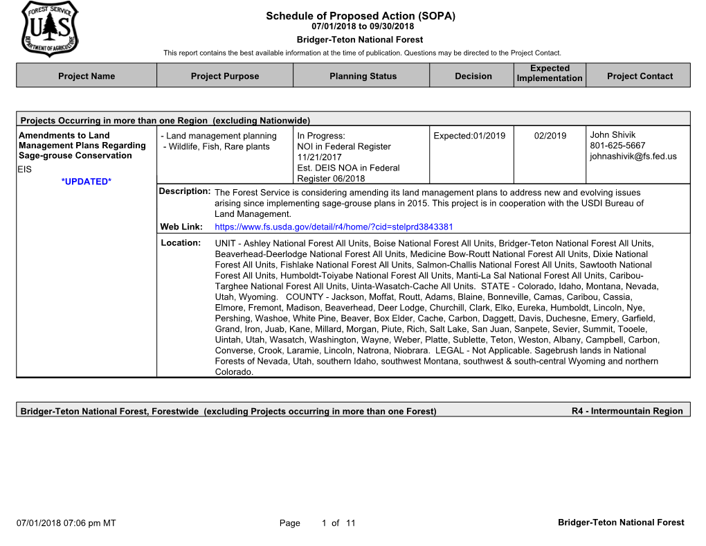 Bridger-Teton National Forest This Report Contains the Best Available Information at the Time of Publication