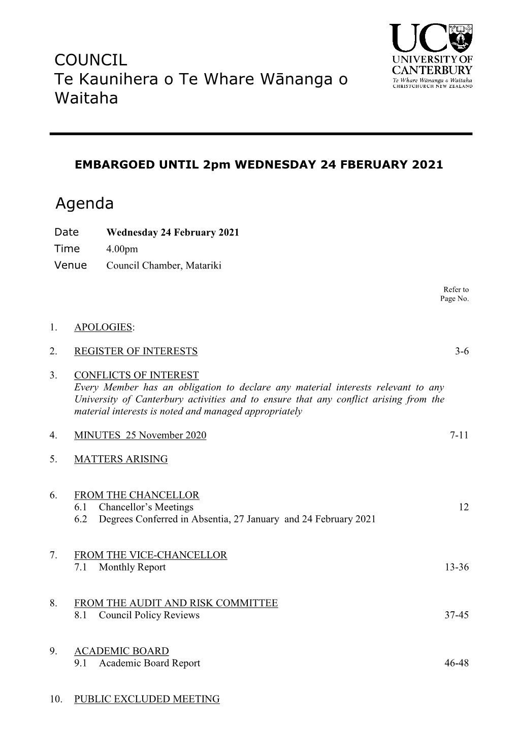 Council Agenda 24 February 2021