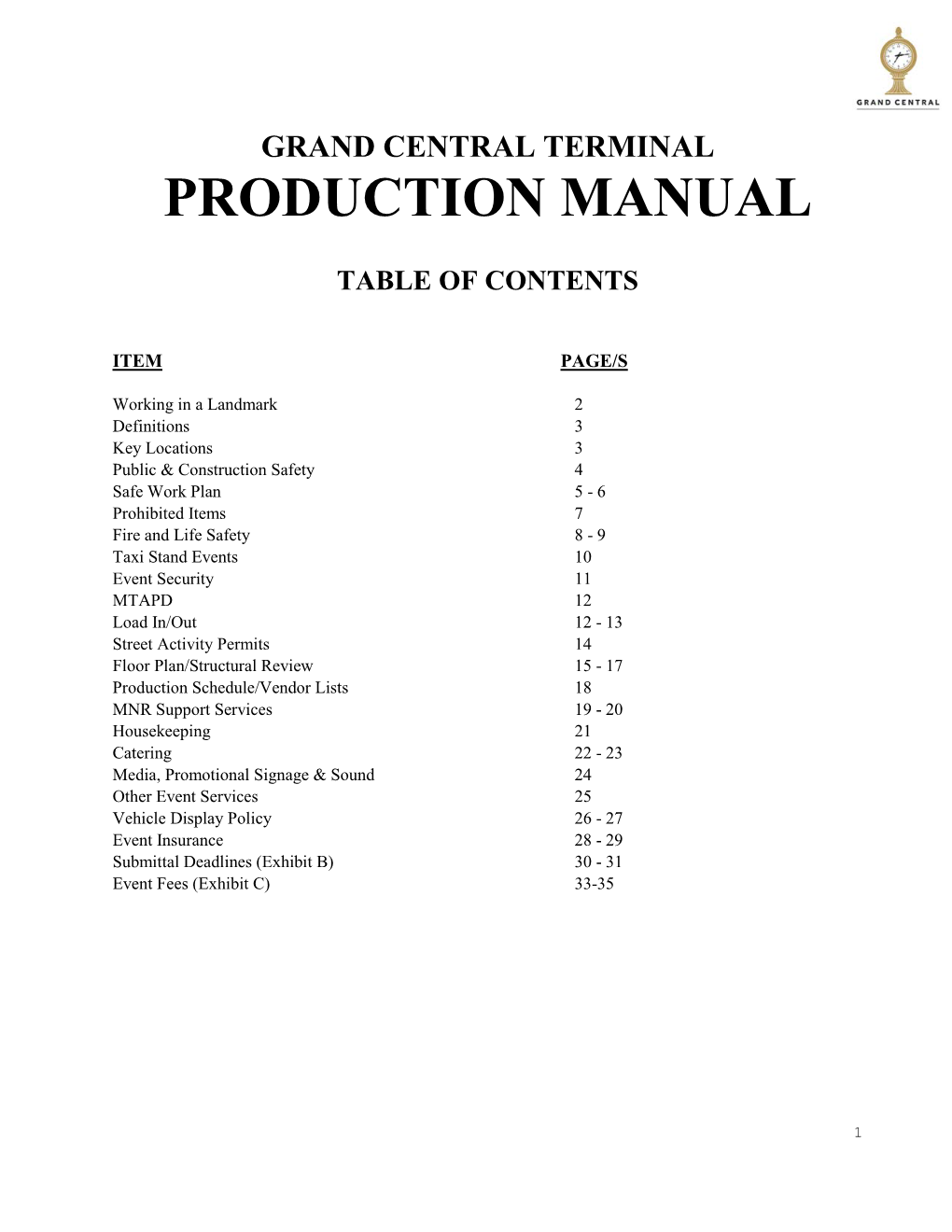 2009 Grand Central Terminal Event Production Manual