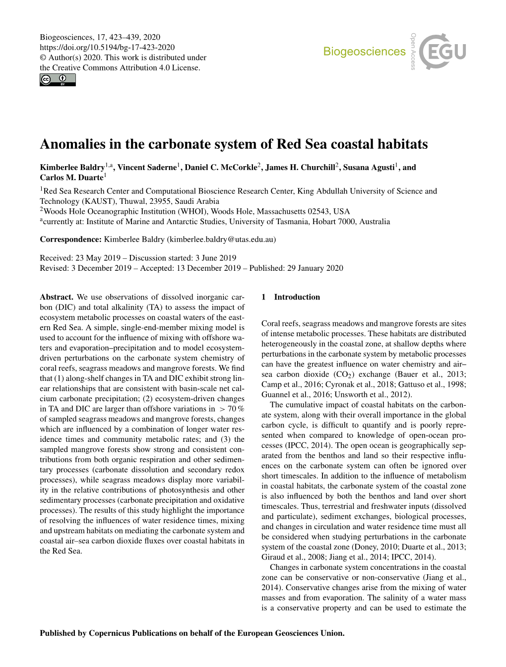 Article Is Available On- Sea Corals South of 20 N in the Summer of 2015 (Hughes Line At