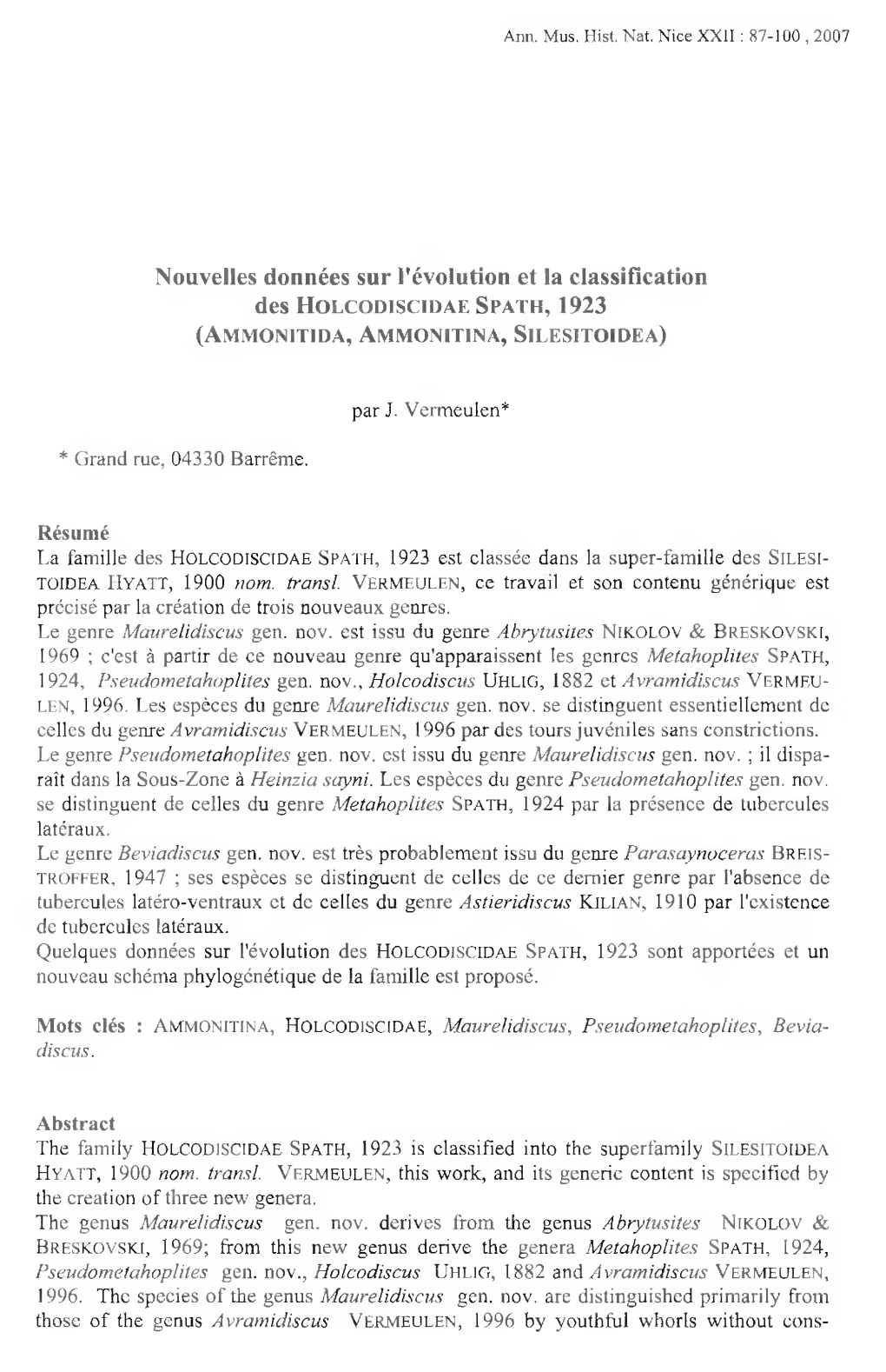 Nouvelles Données Sur L'évolution Et La Classification