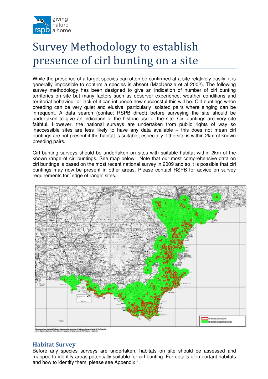 Survey Methodology to Establish Presence of Cirl Bunting on a Site