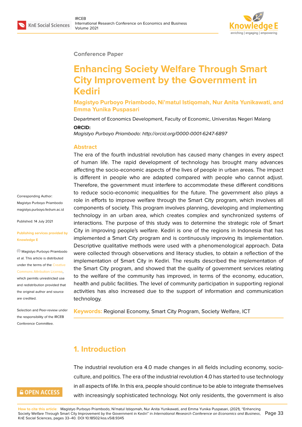 Enhancing Society Welfare Through Smart City Improvement by The