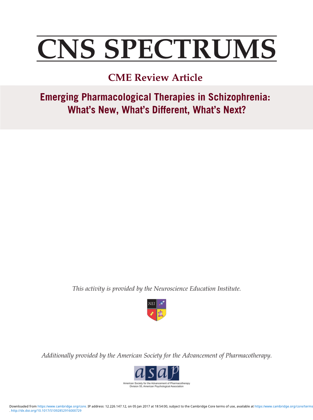 CNS SPECTRUMS CME Review Article