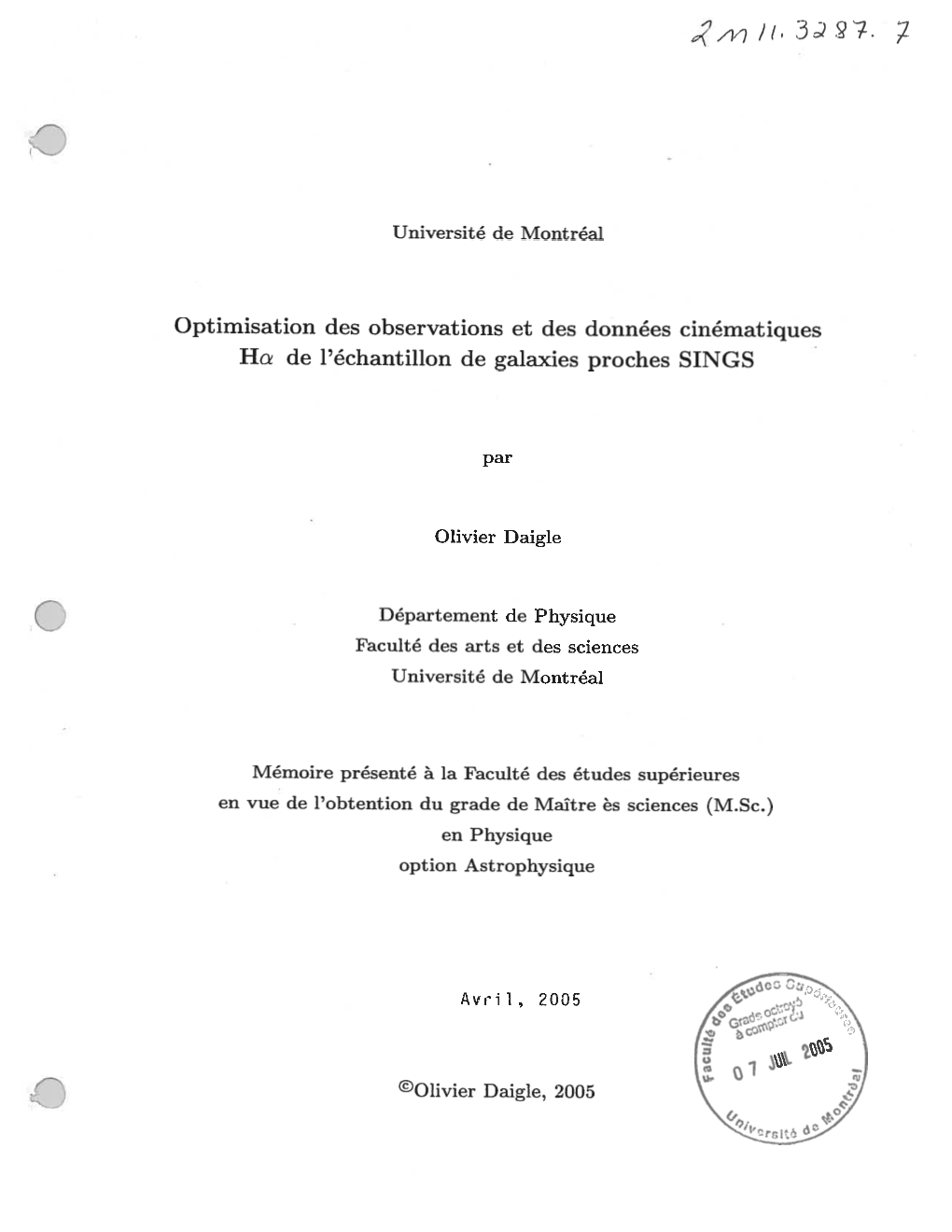 Optimisation Des Observations Et Des Données Cinématiques Hû De L’Échantillon De Galaxies Proches SINGS