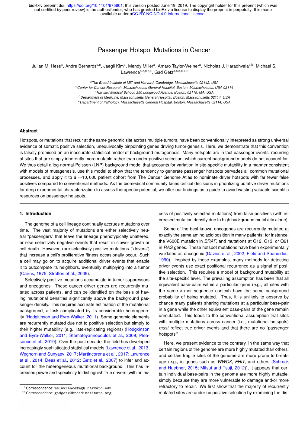 Passenger Hotspot Mutations in Cancer