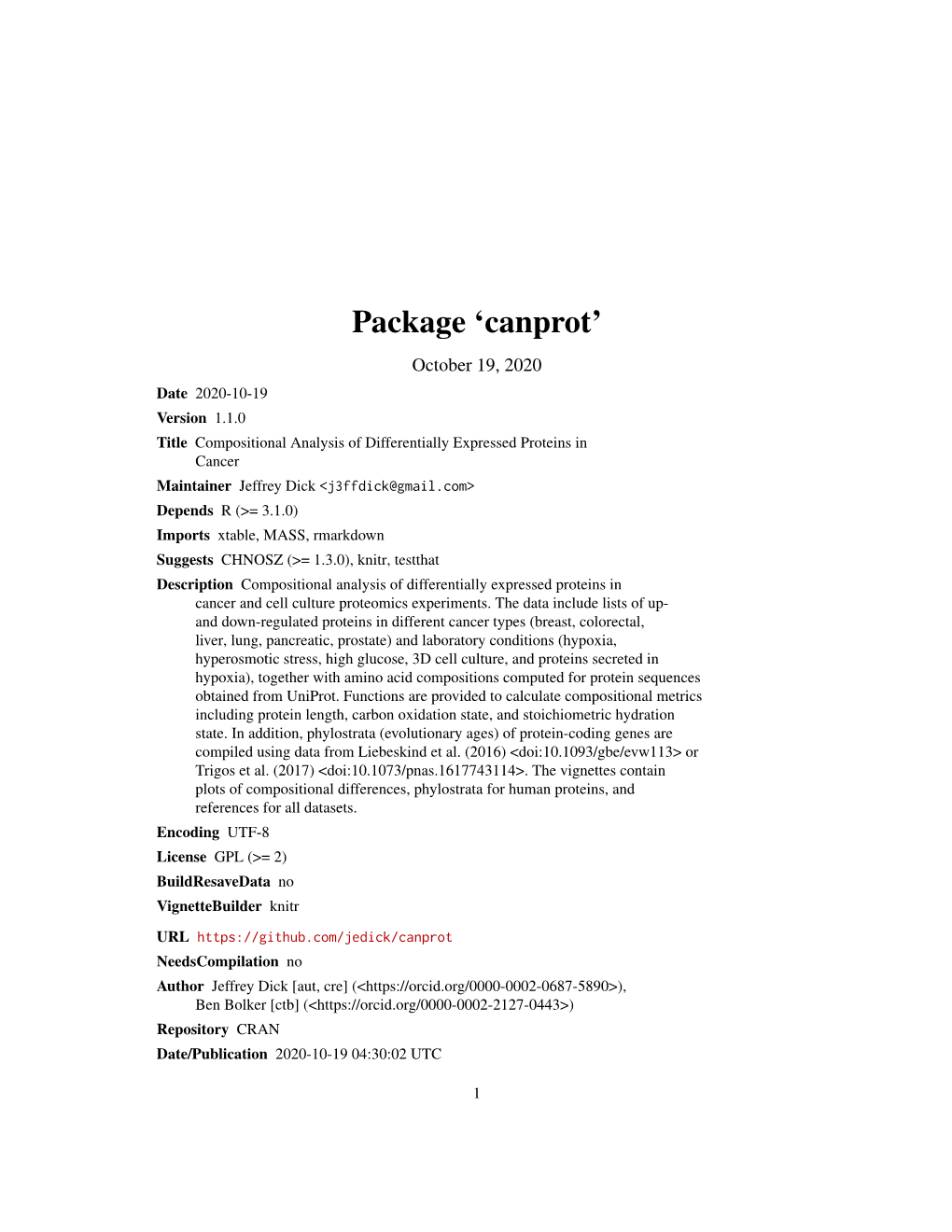 Package 'Canprot'