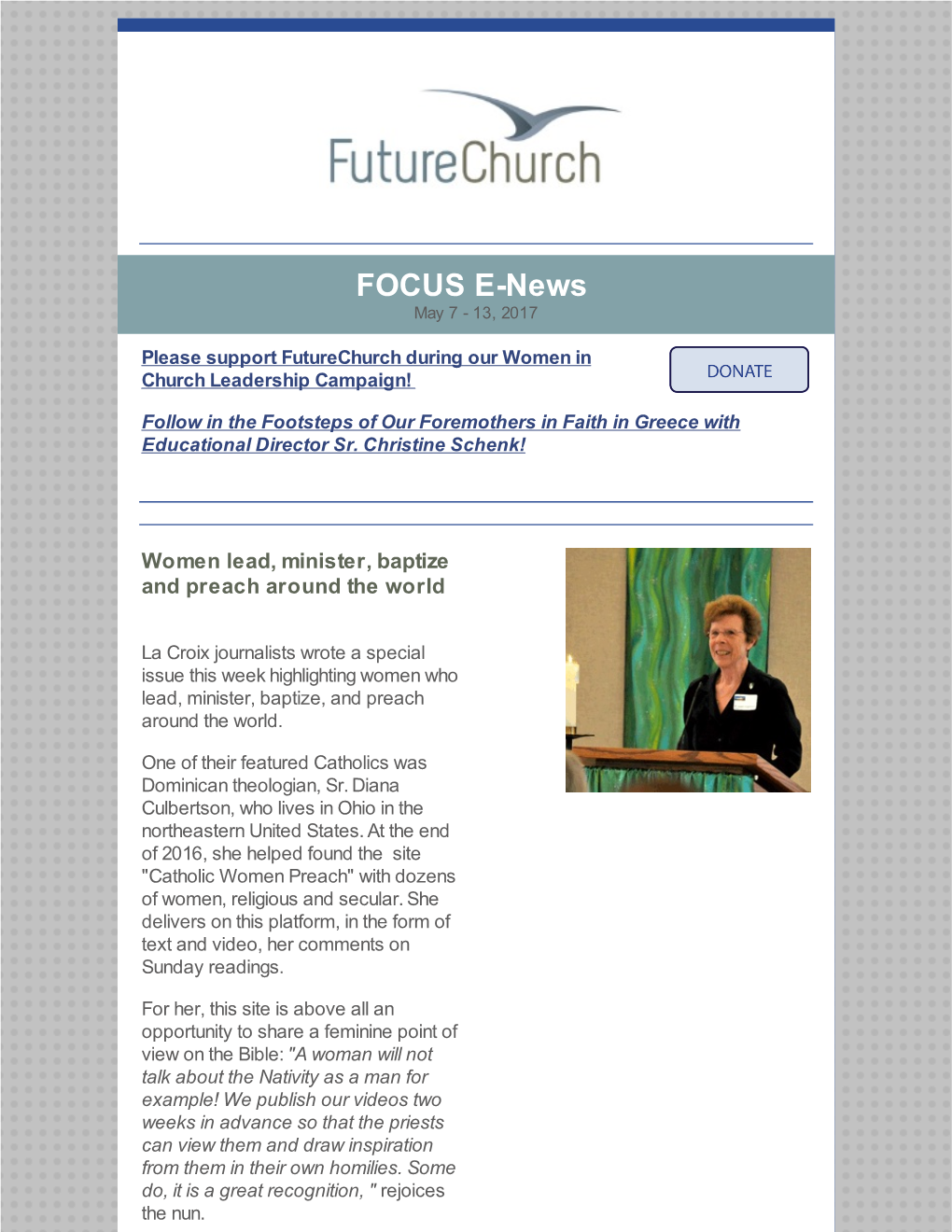 FOCUS E-News May 7 - 13, 2017