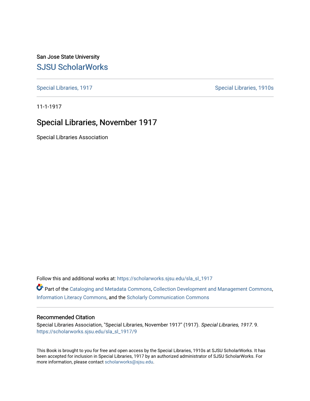 Special Libraries, November 1917