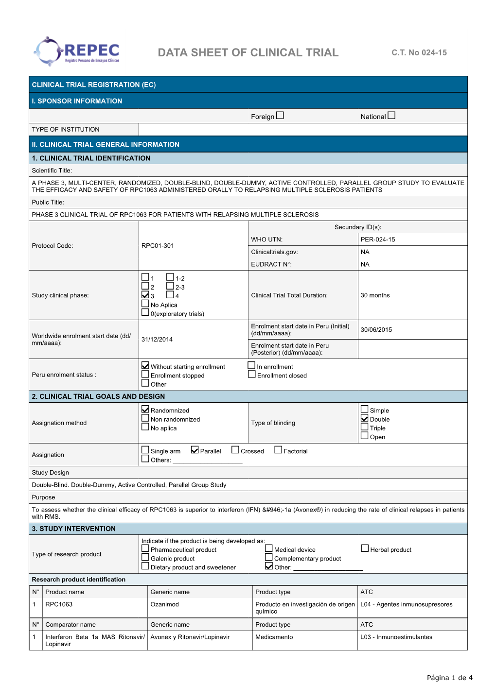 Data Sheet of Clinical Trial C.T