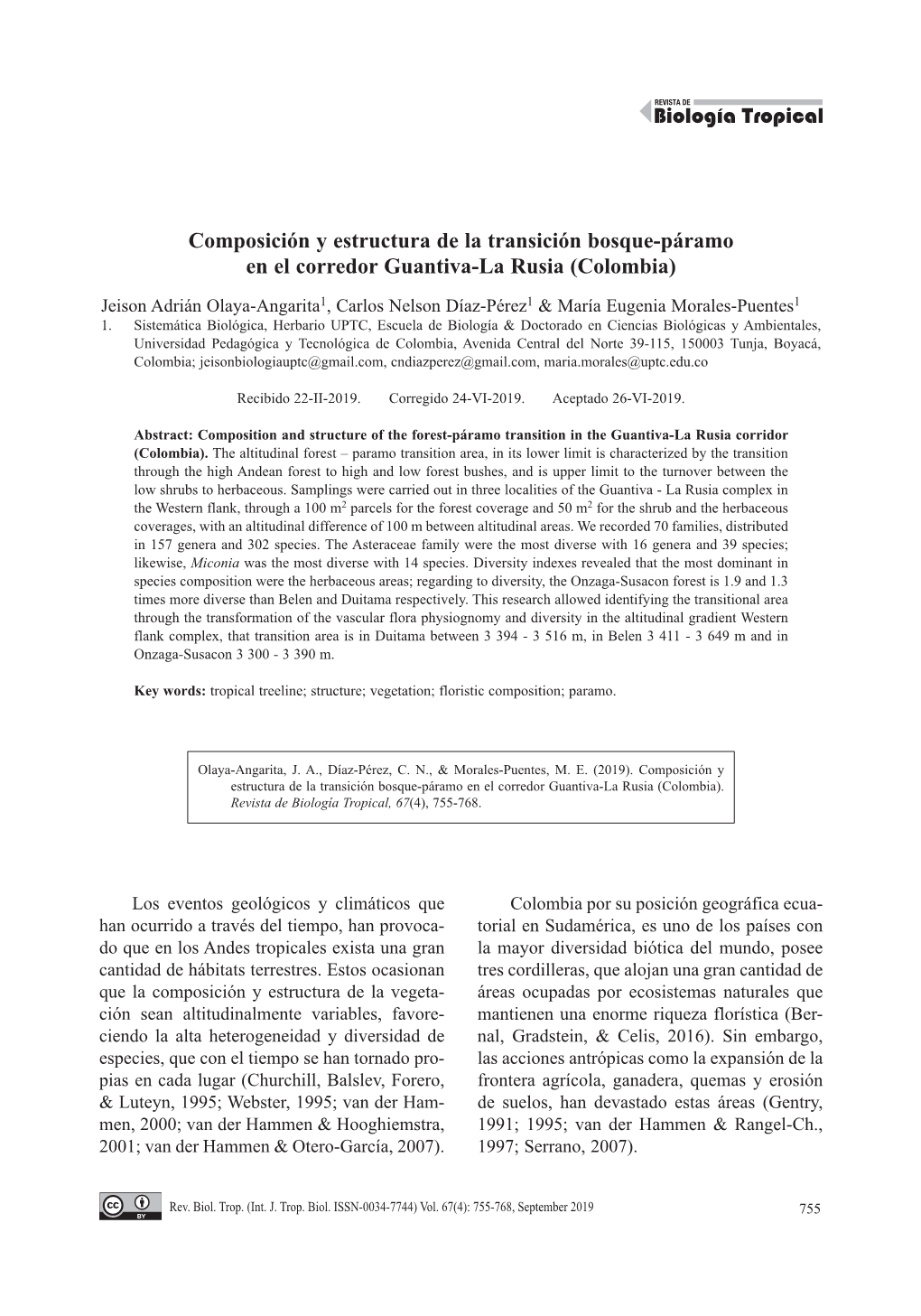 Composición Y Estructura De La Transición Bosque-Páramo En El Corredor Guantiva-La Rusia (Colombia)