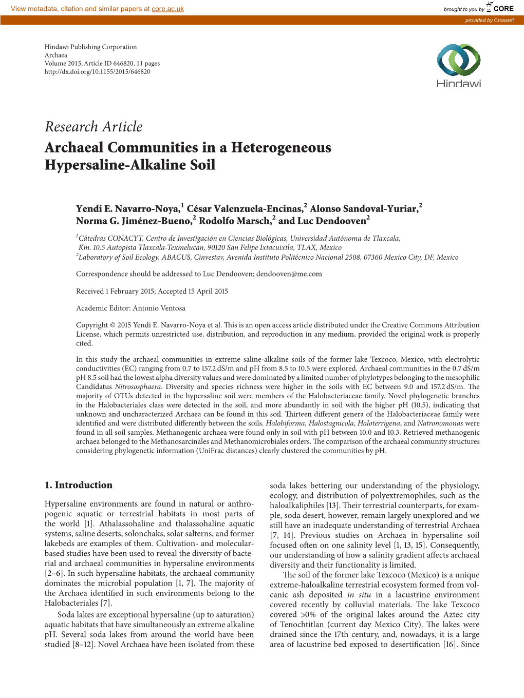 Research Article Archaeal Communities in a Heterogeneous Hypersaline-Alkaline Soil