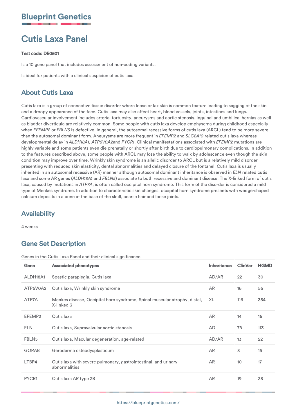 Blueprint Genetics Cutis Laxa Panel