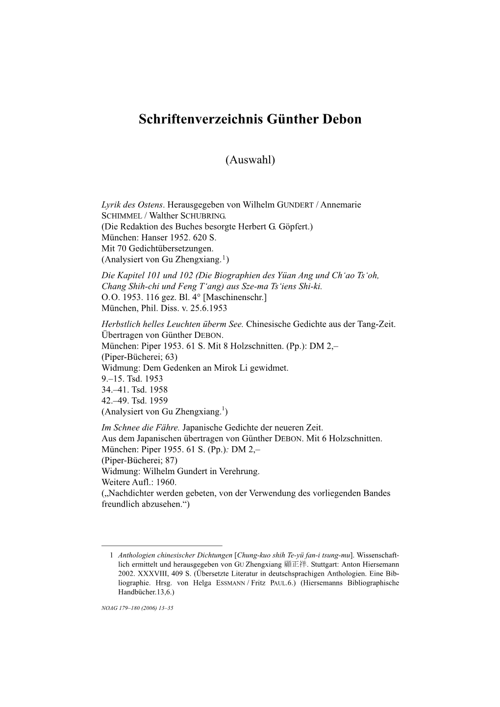 Schriftenverzeichnis Günther Debon