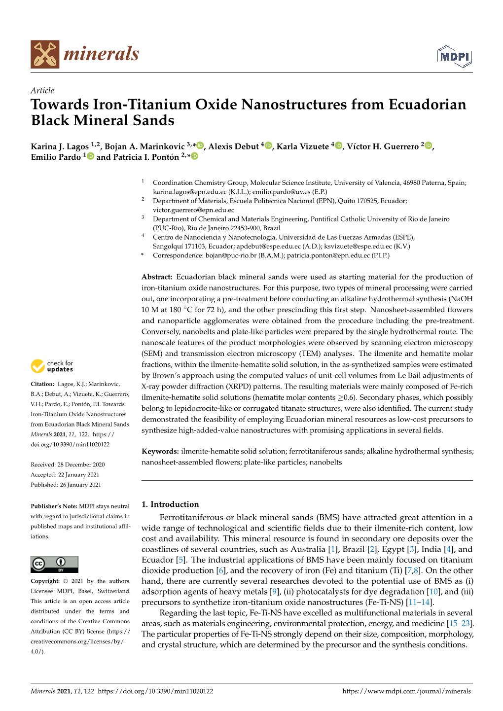 Towards Iron-Titanium Oxide Nanostructures from Ecuadorian Black Mineral Sands