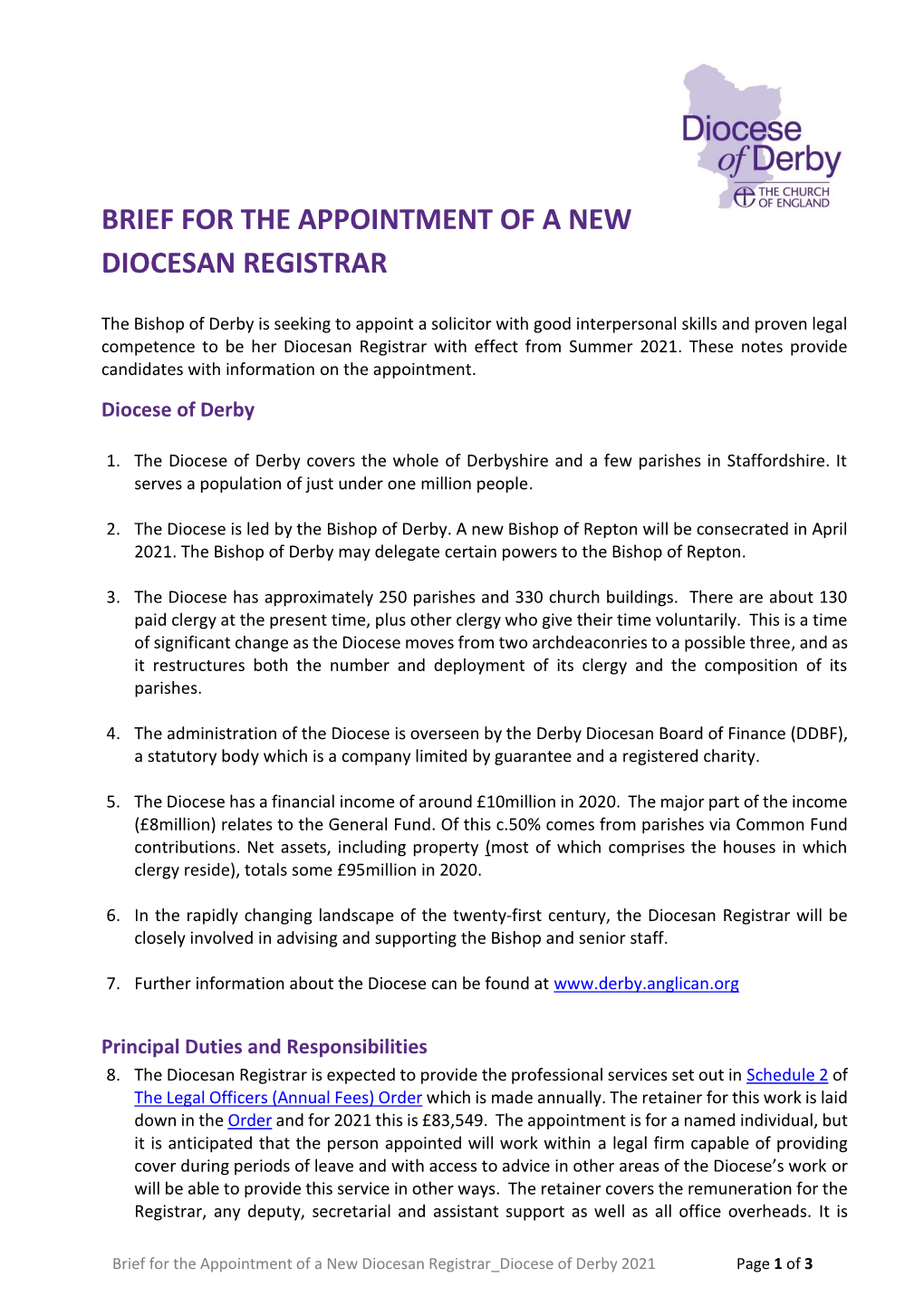Brief for the Appointment of a New Diocesan Registrar