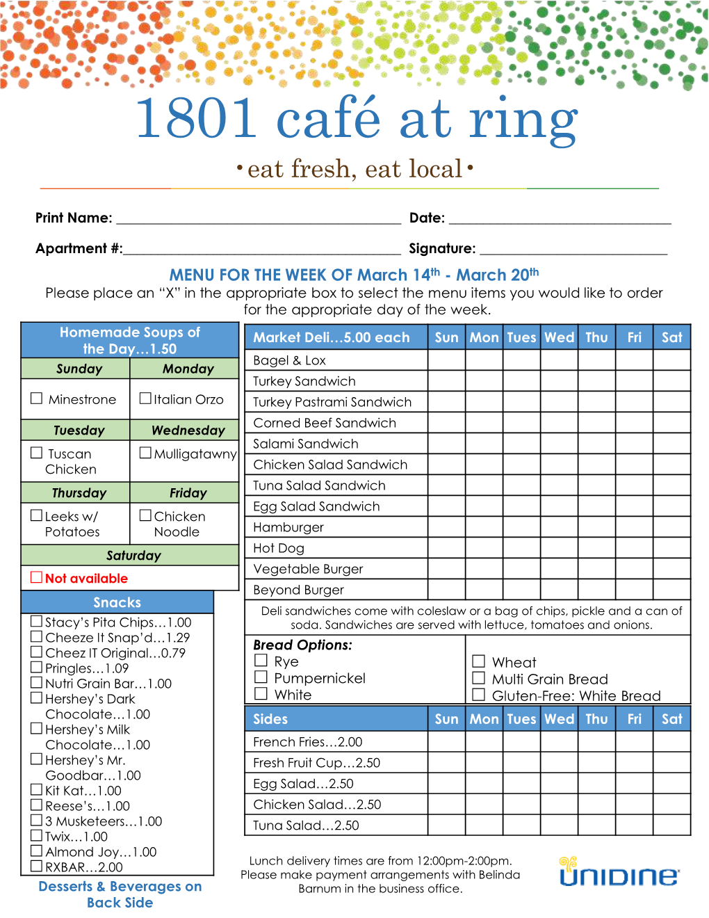 1801 Café at Ring •Eat Fresh, Eat Local•