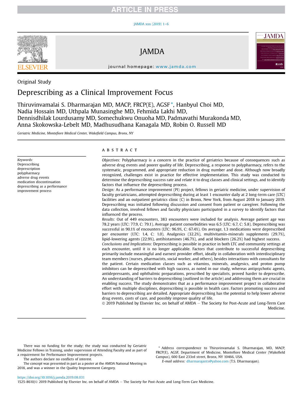 Deprescribing As a Clinical Improvement Focus