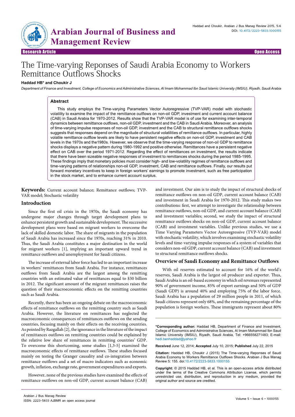The Time-Varying Reponses of Saudi Arabia Economy to Workers