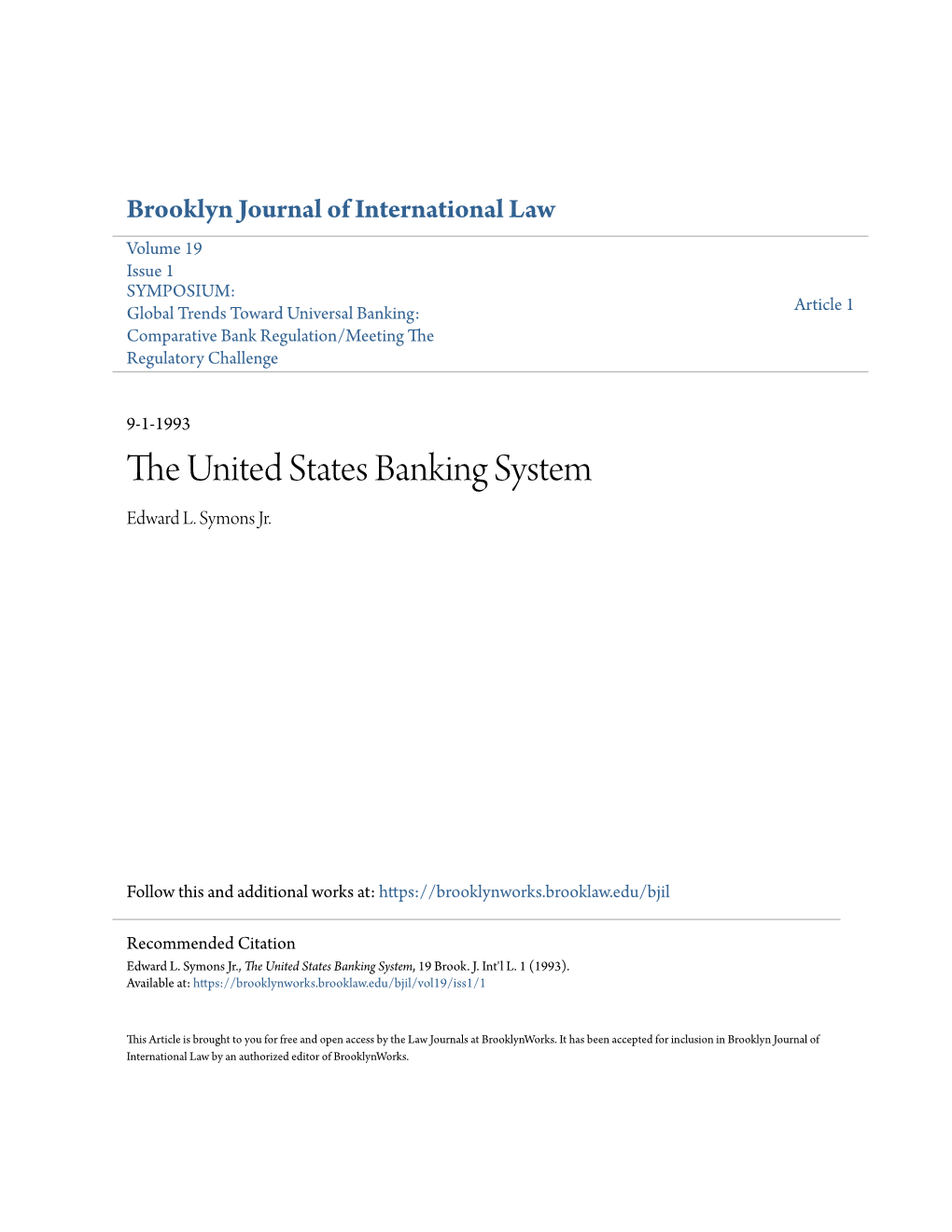 The United States Banking System, 19 Brook