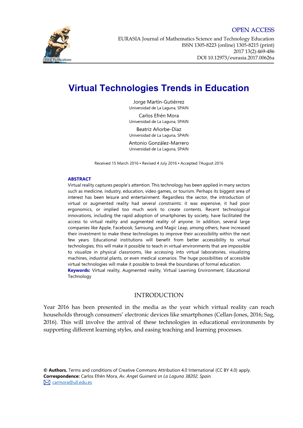 Virtual Technologies Trends in Education