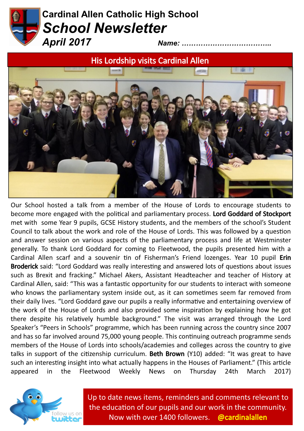 School Newsletter April 2017 Name: ………………………………