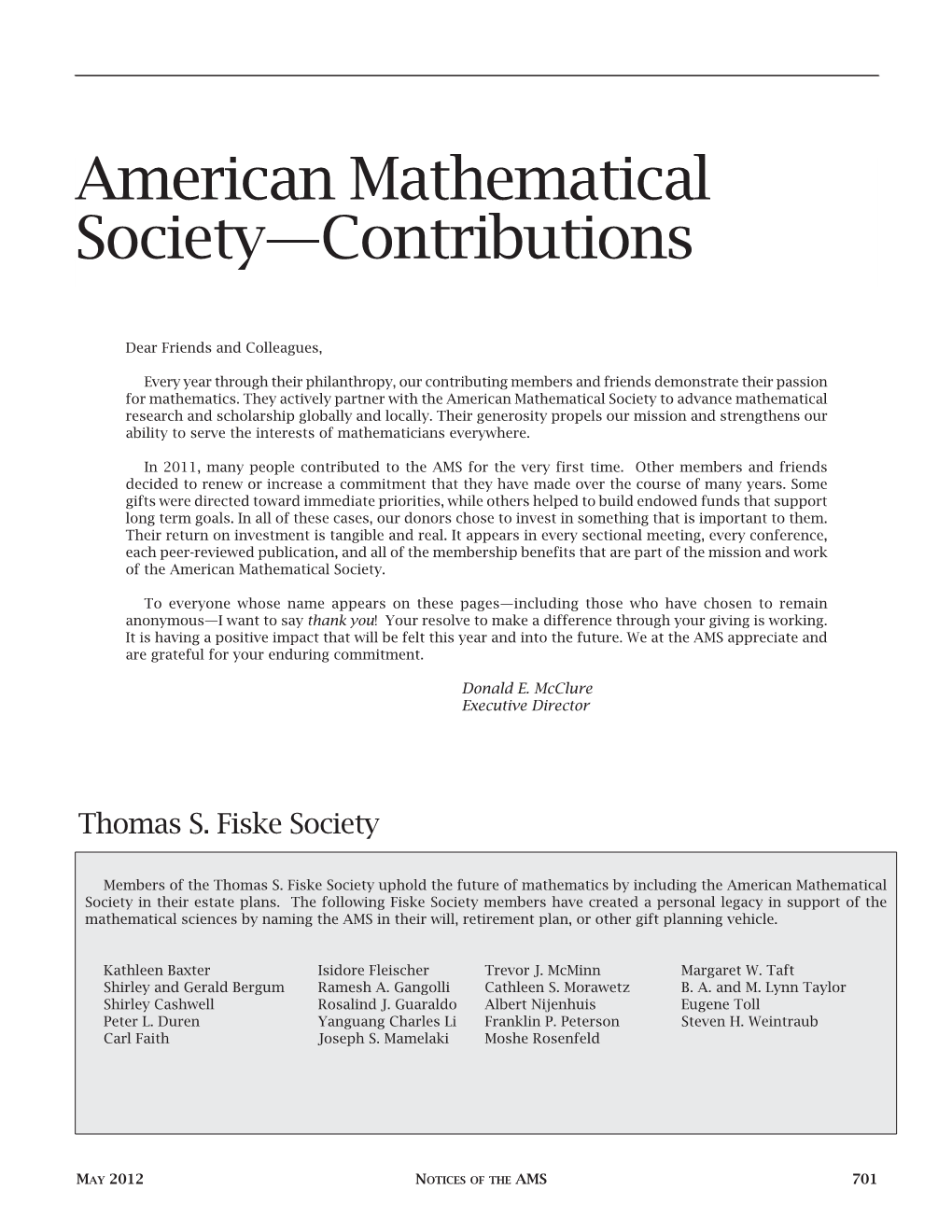 American Mathematical Society—Contributions