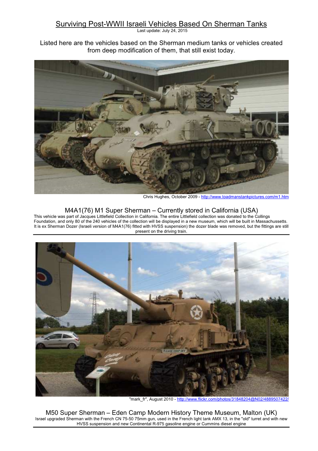 Surviving Post-WWII Israeli Vehicles Based on Sherman Tanks Last Update: July 24, 2015