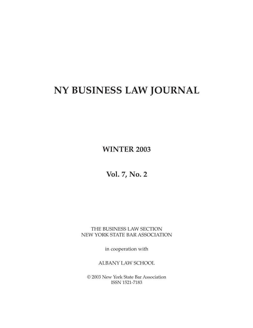 Ny Business Law Journal