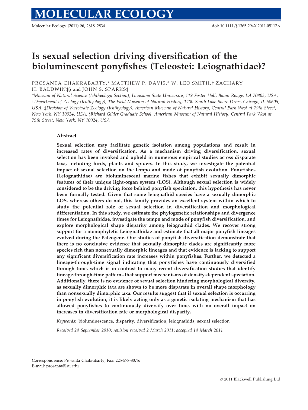 Is Sexual Selection Driving Diversification of the Bioluminescent