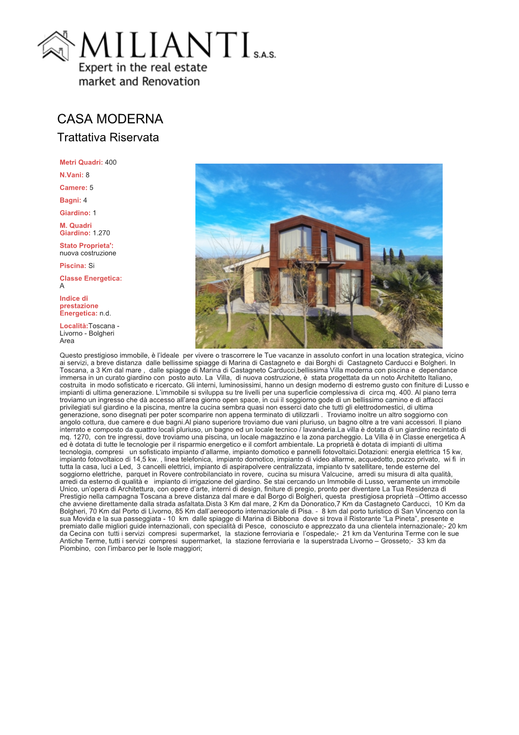 CASA MODERNA Trattativa Riservata