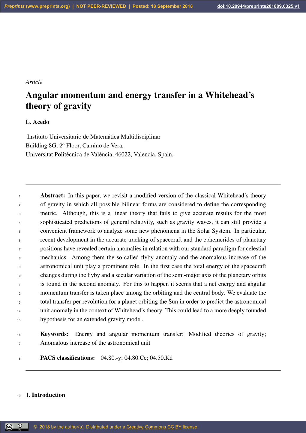 Angular Momentum and Energy Transfer in a Whitehead's Theory Of