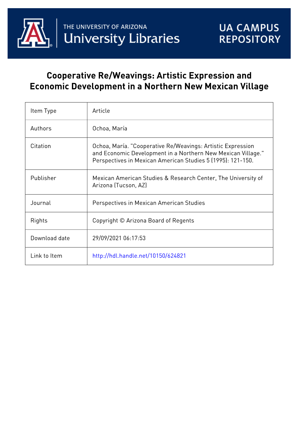 Expression and Economic Development in a Northern New Mexican Village