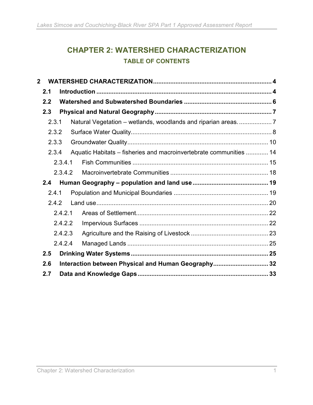 Lake Simcoe: Chapter 2 Watershed Characterization