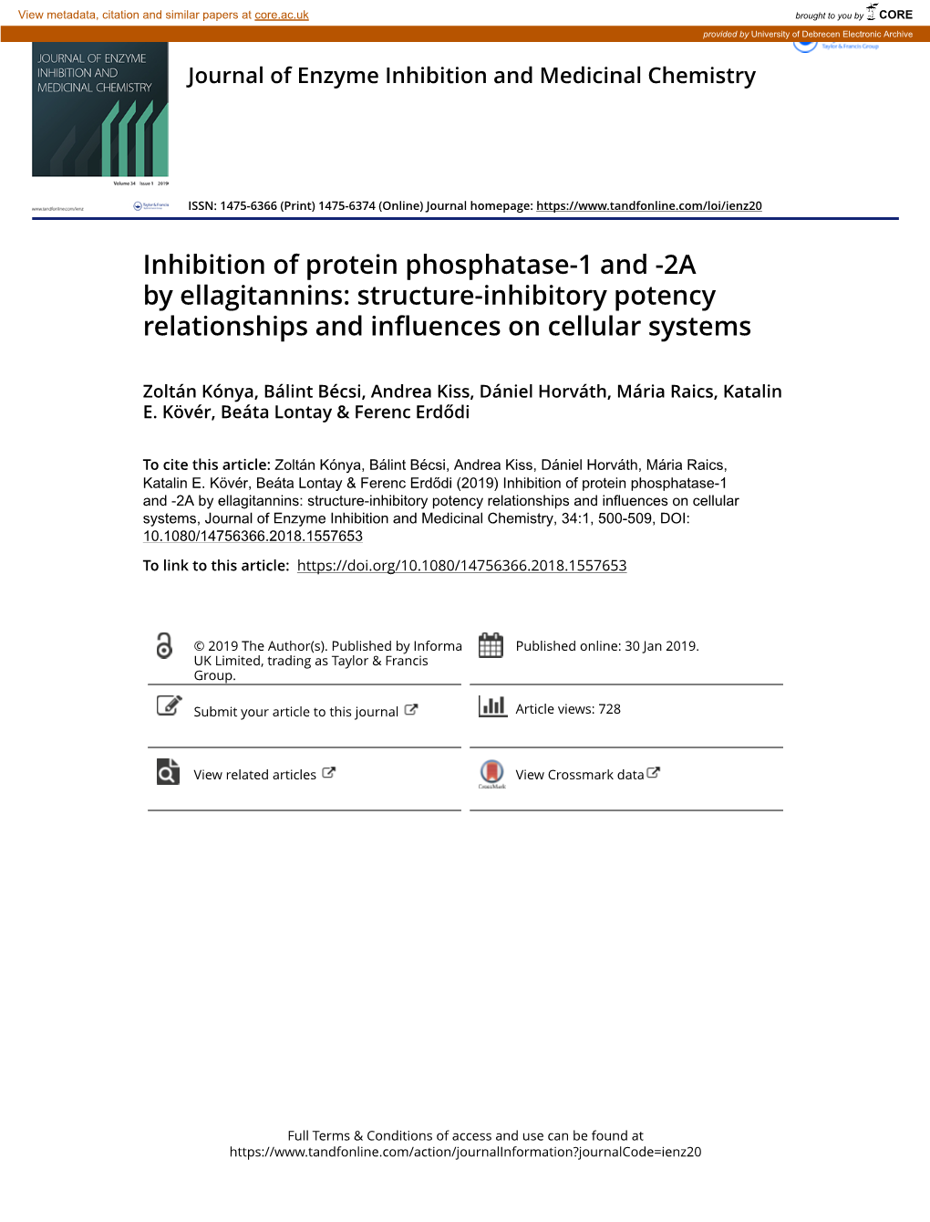 Inhibition of Protein Phosphatase-1 and -2A by Ellagitannins: Structure-Inhibitory Potency Relationships and Influences on Cellular Systems