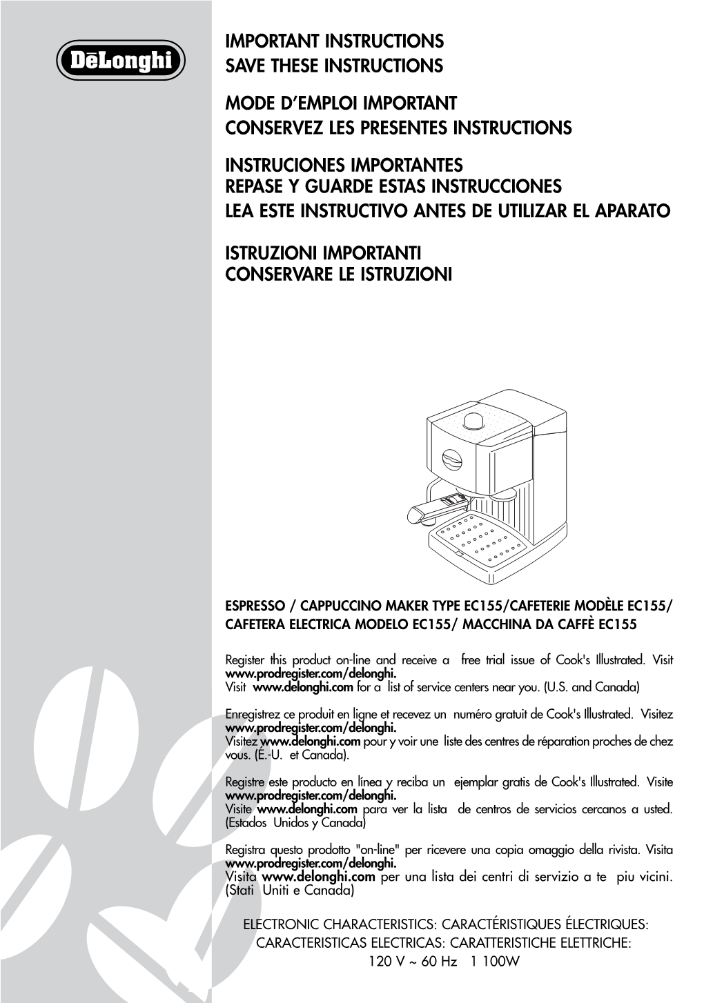 User Manual for Delonghi Coffee Machine