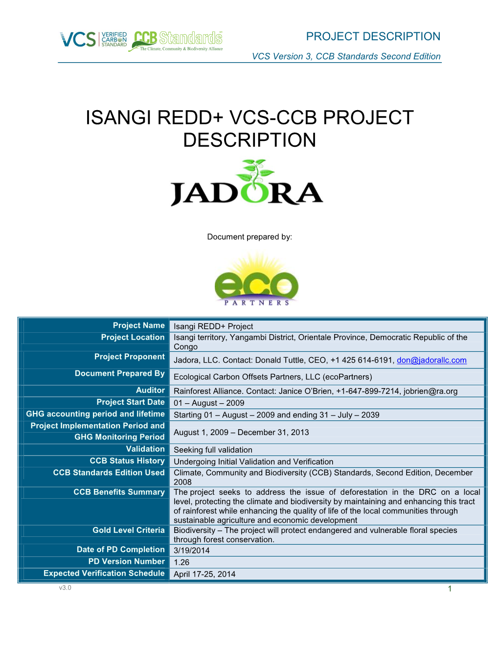 Isangi Redd+ Vcs-Ccb Project Description