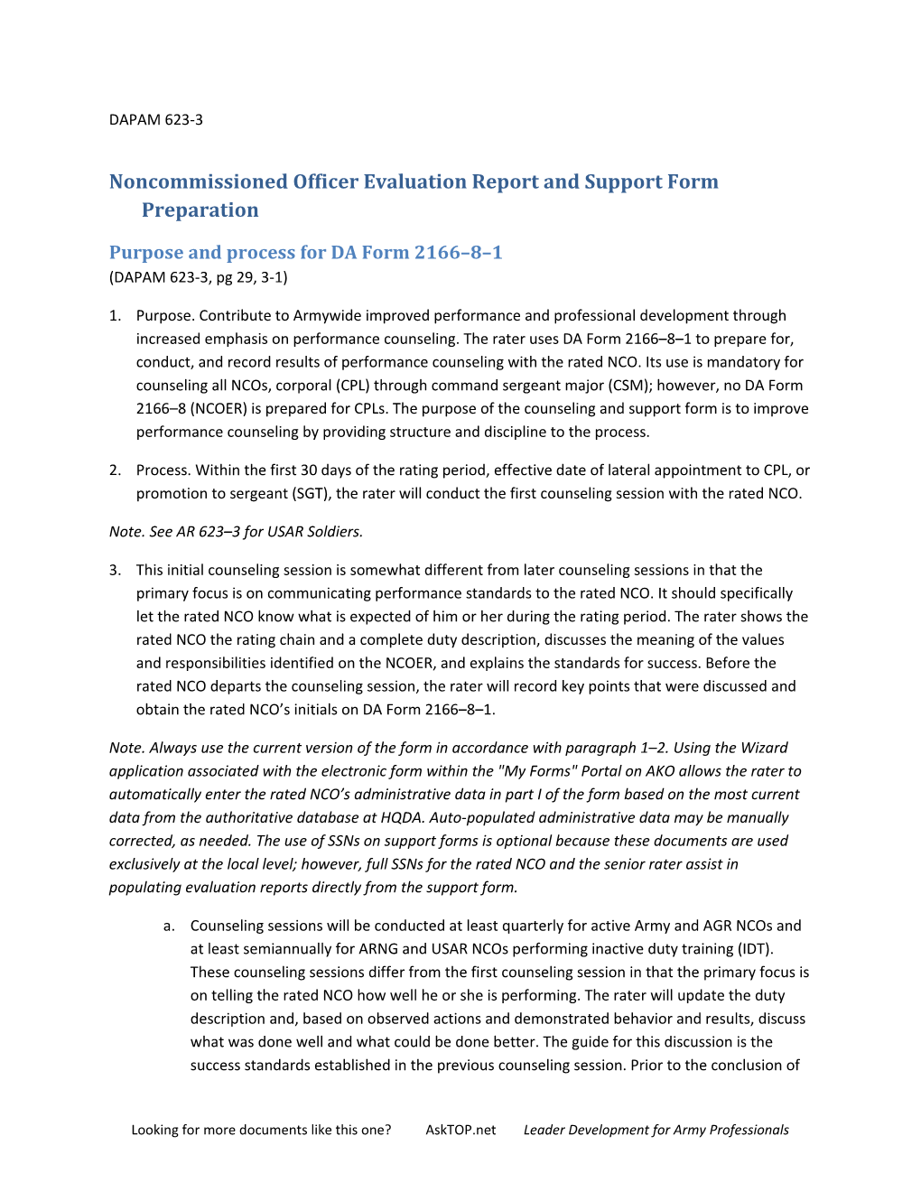 Noncommissioned Officer Evaluation Report and Support Form Preparation