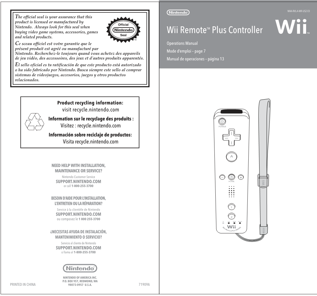 Wii Remotetm Plus Controller